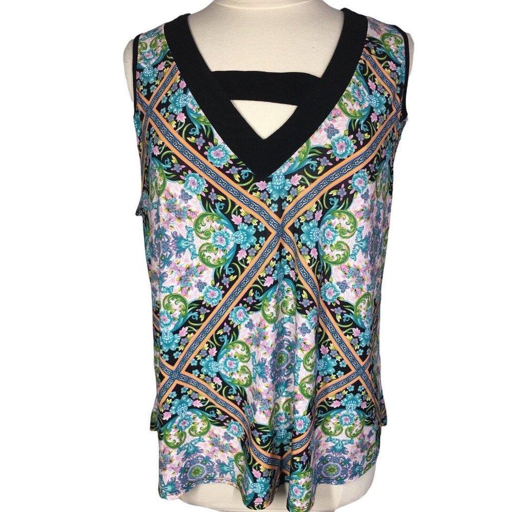 Lavish Women's 1X Plus Sleeveless Floral Black Tank Top Blouse